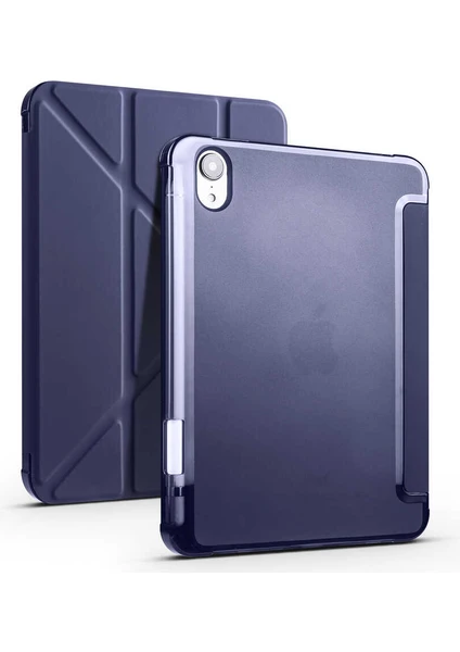 Apple iPad Mini 6 8.3inç 2021 Kılıf Kalem Bölmeli Trifolding Case A2567 A2568 A2569 Lacivert