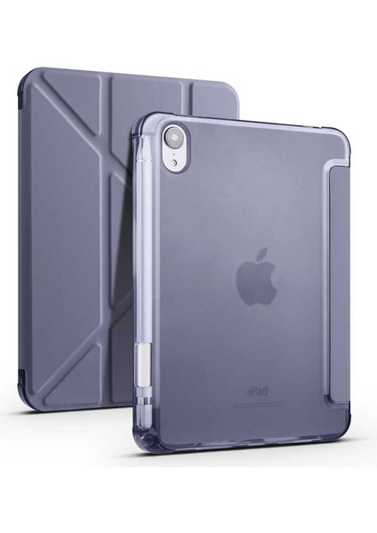 Apple iPad Mini 6 8.3inç 2021 Kılıf Kalem Bölmeli Trifolding Case A2567 A2568 A2569 Mor