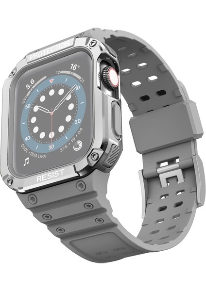 Apple Watch Uyumlu 7 45MM / 6 & Se & 5 & 4 44MM / 3 & 2 & 1 42MM Için Kayış Ay Işığı Gri + Gümüş Çerçeve