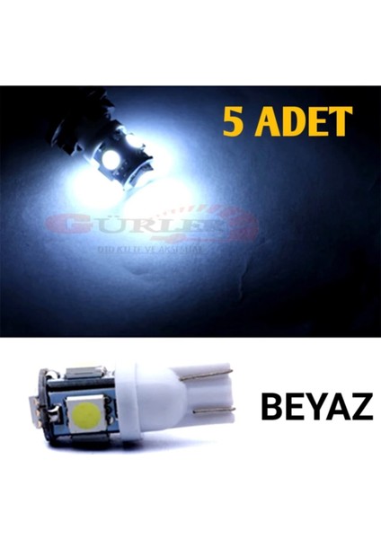 Gürler Oto Aksesuar 5 Adet T10 LED 12V Beyaz Renk Park Plaka Tavan Ampül