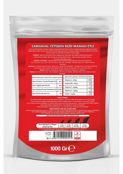 Classic Etli Yetişkin Kedi Maması 1 kg