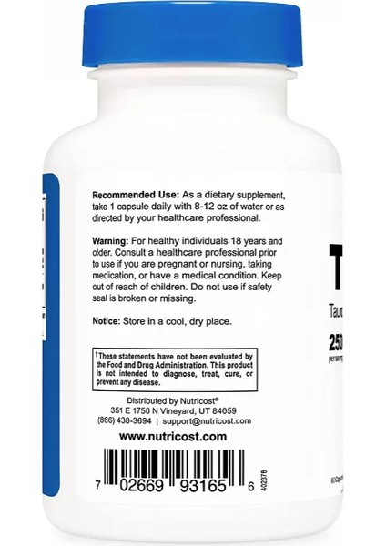 Tudca 250mg, 60 Capsul..(Adınıza Faturalı Resmi Orj Amerikan Ürünü). TR Tek