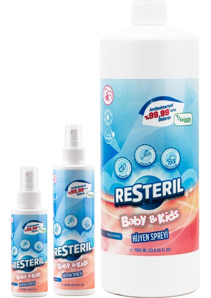 Resteril Hijyen Spreyi Baby&Kids 100x200x1000ml Bebek Biberon Emzik Temizleyici Dezenfektan Sprey