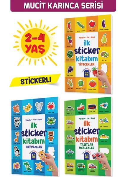 Yükselen Zeka İlk Sticker Kitabım 2-4 Yaş / Yapıştır-Çiz-Boya (Taşıtlar-Hayvanlar-Yiyecekler)