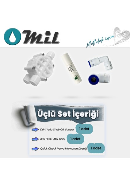 Su Arıtma Cihazı Için Membran Yenileme Seti (Quick Check Valve-Shut Off-Flow)