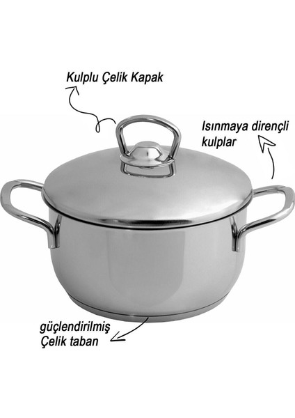 Sole 3lü Çelik Tencere Seti 16CM-18CM-20CM