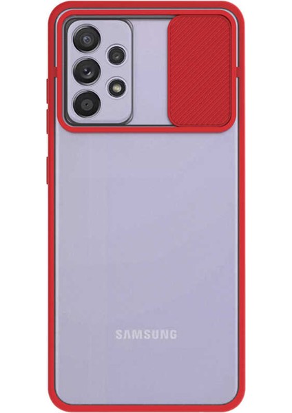 Caseworld Samsung Galaxy A52S Kapak Lensi Açılır Kapanır Kamera Korumalı Silikon Kılıf - Kırmızı