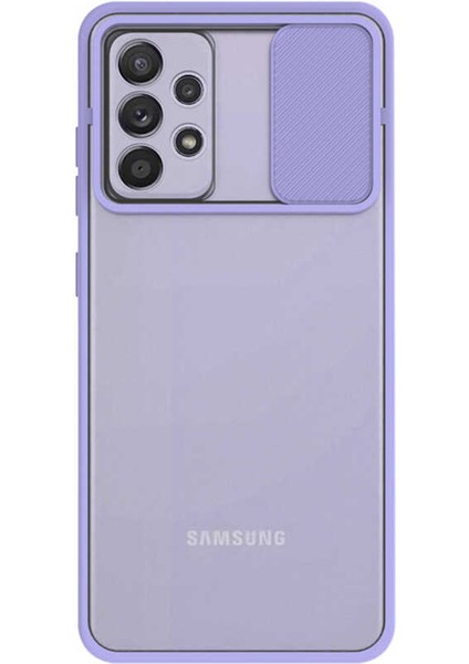 Caseworld Samsung Galaxy A52S Kapak Lensi Açılır Kapanır Kamera Korumalı Silikon Kılıf - Lila