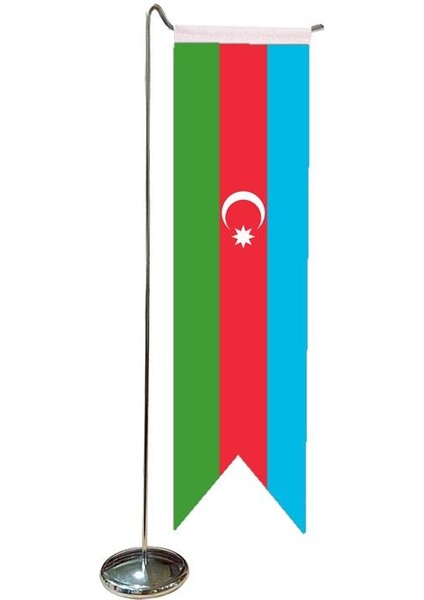 Masa Üstü Kırlangıç Azerbaycan Bayrağı + Krom L Direk Masa Bayrak Seti