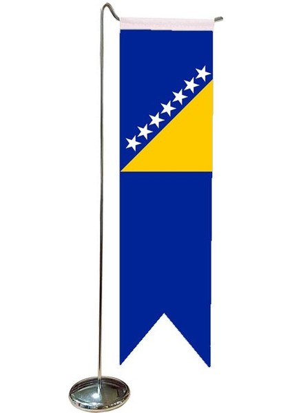 Masa Üstü Kırlangıç Bosna Hersek Bayrağı + Krom L Direk Masa Bayrak Seti