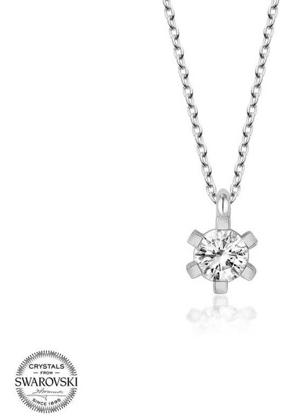 Swarovski Taşlı Gümüş Tektaş Kadın Kolye