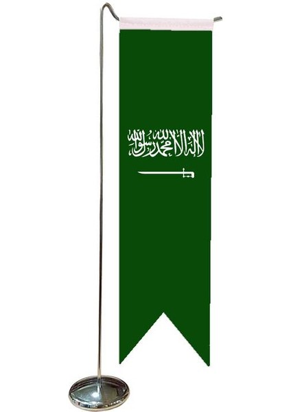 Masa Üstü Kırlangıç Suudi Arabistan Bayrağı + Krom L Direk Masa Bayrak Seti
