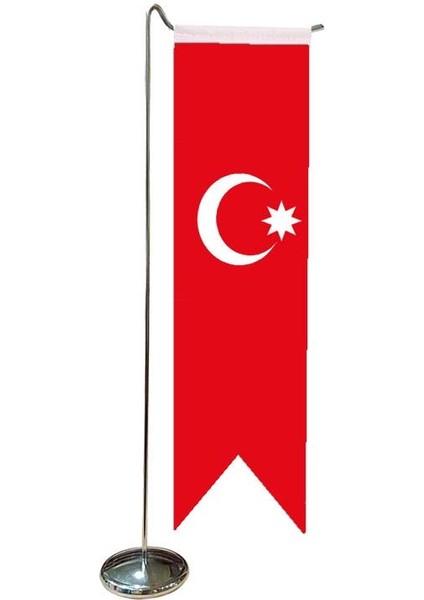 Masa Üstü Kırlangıç Osmanlı Devleti Bayrağı + Krom L Direk Masa Bayrak Seti