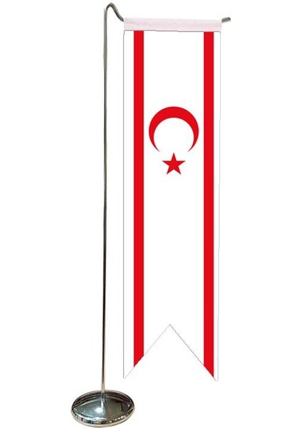 Masa Üstü Kırlangıç Kktc Bayrağı + Krom L Direk Masa Bayrak Seti