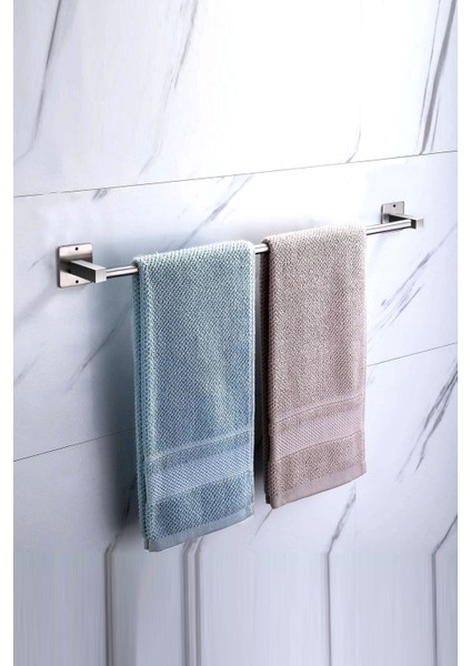 Yapışkanlı Uzun Banyo Duvar Askısı Metal Kare Havluluk Krom 40 cm