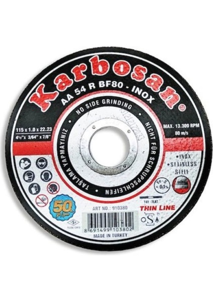 Inox Metal Kesme Taşı 115 x 1.0 x 22.23 mm 10 Lu Paket