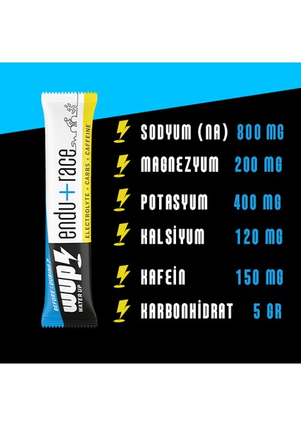 WUP Endurace Limonlu 40 Porsiyon, Toz Sporcu Besini Karbonhidrat Elektrolit Kafein