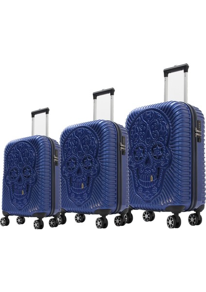 5186-L Set Polikarbon Büyük, Orta, Kabin Boy Valiz, Bavul Seti, Lacivert