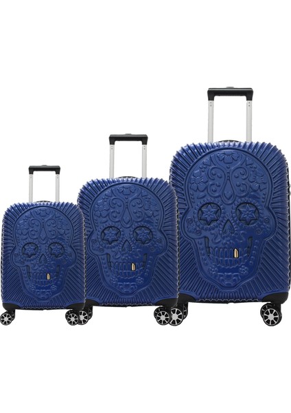 5186-L Set Polikarbon Büyük, Orta, Kabin Boy Valiz, Bavul Seti, Lacivert