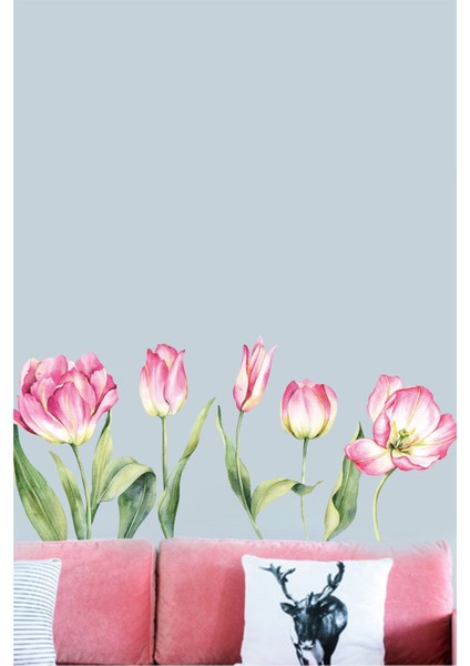 Pembe Laleler Dekoratif Duvar Stickerı