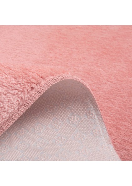 Modern Dekoratif Halı Jel Kaymaz Taban Peluş Puffy Kalp Model Pembe Paspas Takımı 70X100-70X60
