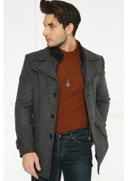 PLT8402 Dewberry Erkek Palto-Desenli Antrasit