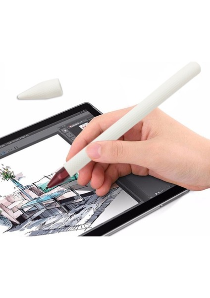 Microsoft Surface Pro 5/6 Için Stylus Kalem Silika Jel Koruyucu Kılıf (Beyaz)