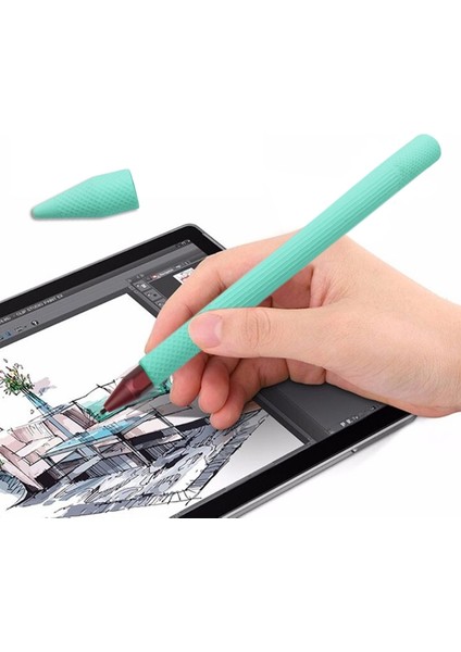 Microsoft Surface Pro 5/6 Için Stylus Kalem Silika Jel Koruyucu Kılıf (Nane Yeşili)