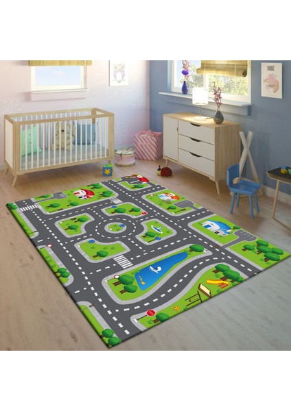 Kaymaz Tabanlı Makinede Yıkanabilir Çocuk Halısı