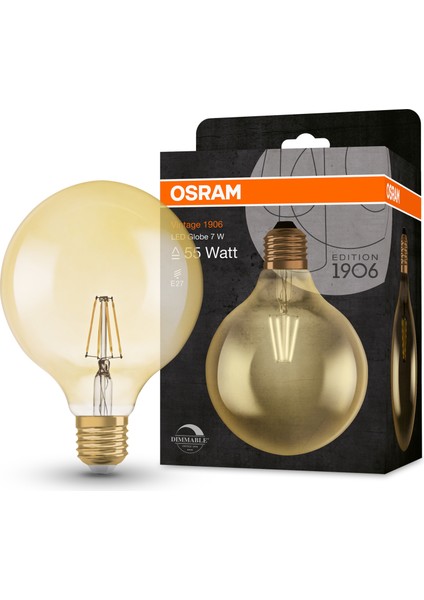 Vintage 1906 6,5-55W G125 Globe 12.5cm Çap Sarı Işık Dimmable LED Rustik Ampul
