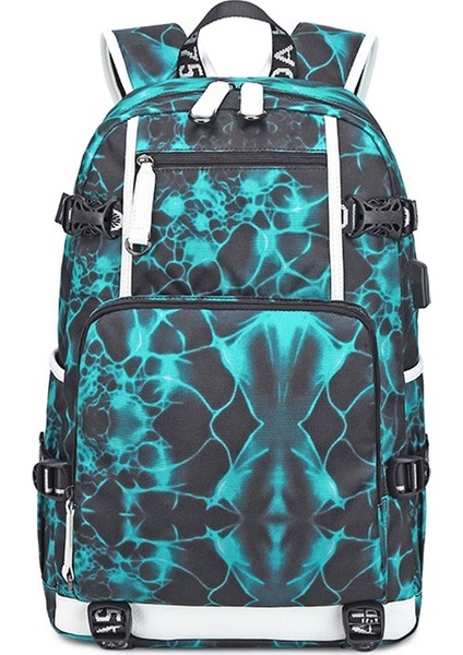 Puluzpuluz 6101-5 Su Geçirmez Baskılı Sırt Çantası Geometrik Mavi (Yurt Dışından)