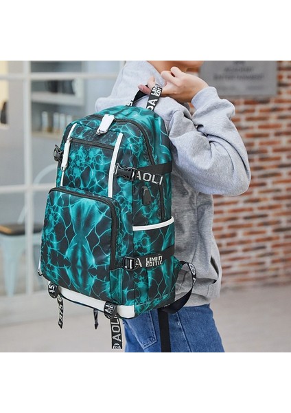 Puluzpuluz 6101-5 Su Geçirmez Baskılı Sırt Çantası Geometrik Mavi (Yurt Dışından) fiyatları