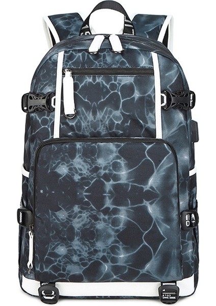 Puluzpuluz 6101-5 Su Geçirmez Baskılı Sırt Çantası Geometrik Siyah (Yurt Dışından)