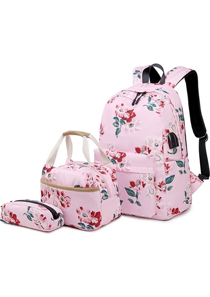 Puluzpuluz 1916-1 3 Adet / Takım Baskılı Usb Sırt Çantası Pembe (Yurt Dışından)