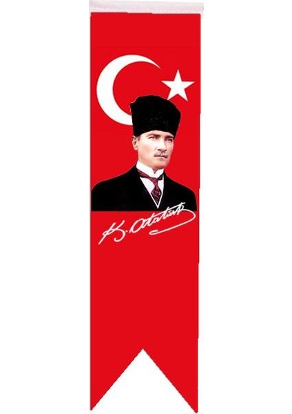 Masa Üstü Kırlangıç Atatürklü Bayrağı - 8 x 30 cm Çift Taraflı Saten Kumaş