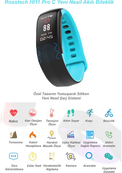 Hı 11 Pro C Akıllı Bileklik - Yeni Nesil Şarj Sistemi Mavi
