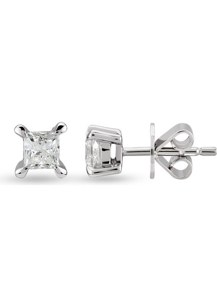 0.18 Ct Prenses Kesim Kare Tektaş Pırlanta Küpe Tkpe8