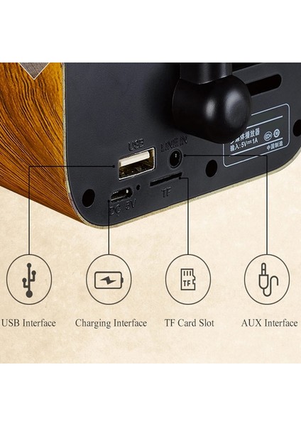 Ahşap Retro Boynuz Fonograf Şekli Bluetooth Hoparlör (Kahverengi)