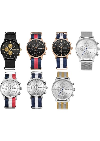 1611 Küçük Üç Pin Aydınlık Chronograph Takvim Kuvars Izle Erkekler Için (Mavi Beyaz Kırmızı Çelik Beyaz)