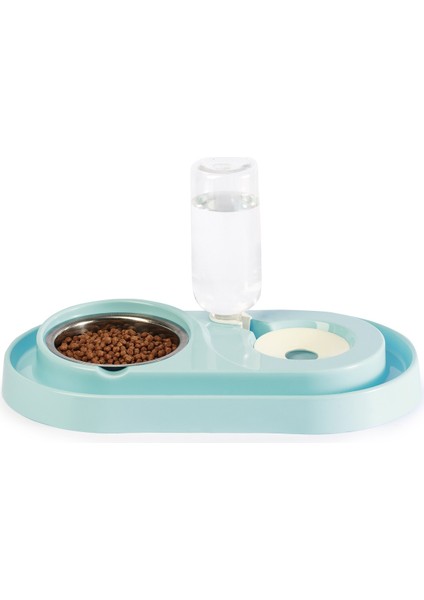 Hazneli Çelik Taslı Kedi-Köpek Mama ve Su Kabı Seti 500 ml Turkuaz
