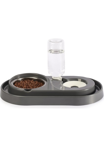Hazneli Çelik Taslı Kedi-Köpek Mama ve Su Kabı Seti 500 ml Gri fiyatları