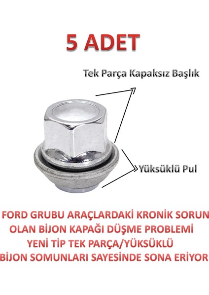 Kuga Bijon Somunu Krom Yüksüklü 5 Adet 19MM