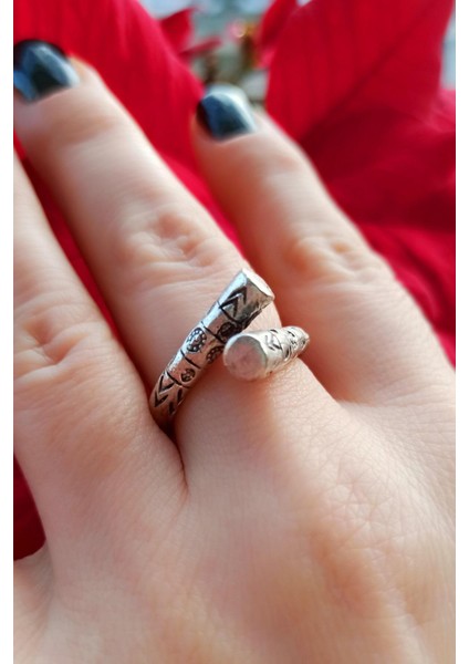 Antik Gümüş Kaplama Totem Şekilli El Yapımı Ayarlanabilir Yüzük