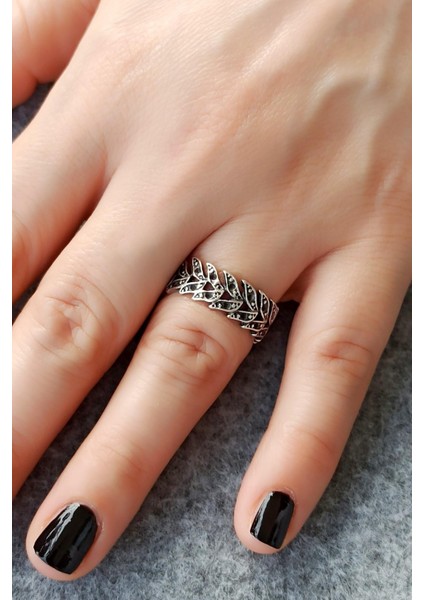 Antik Gümüş Kaplama Sıralı Yapraklar Şekilli El Yapımı Ayarlanabilir Yüzük fiyatları