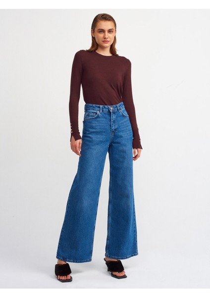 1267 Bisiklet Yaka Kol Ortası Droplu Kazak-Kahve