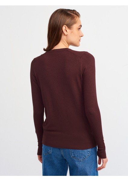 1267 Bisiklet Yaka Kol Ortası Droplu Kazak-Kahve fiyatları