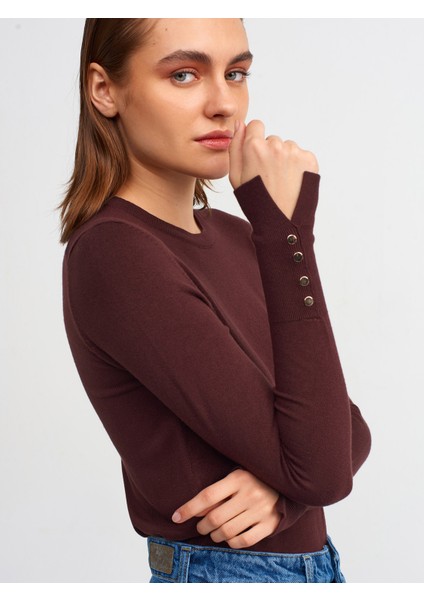 1267 Bisiklet Yaka Kol Ortası Droplu Kazak-Kahve modelleri