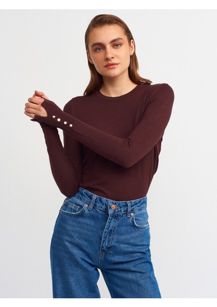 1267 Bisiklet Yaka Kol Ortası Droplu Kazak-Kahve fırsatları