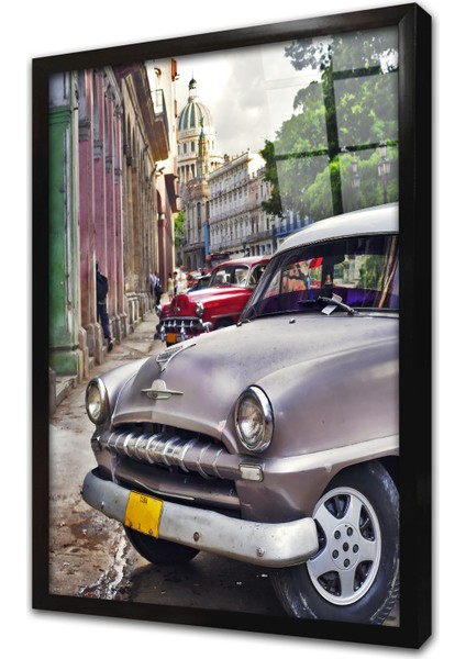 Kübada Gri Klasik Araba Çerçeveli Cam Tablo