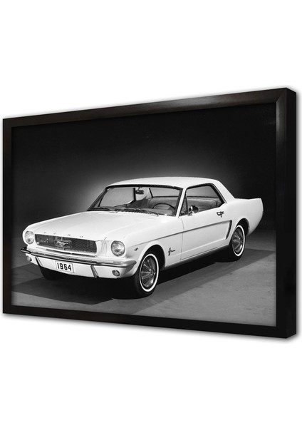 Beyaz Ford Mustang 1964 Çerçeveli Cam Tablo